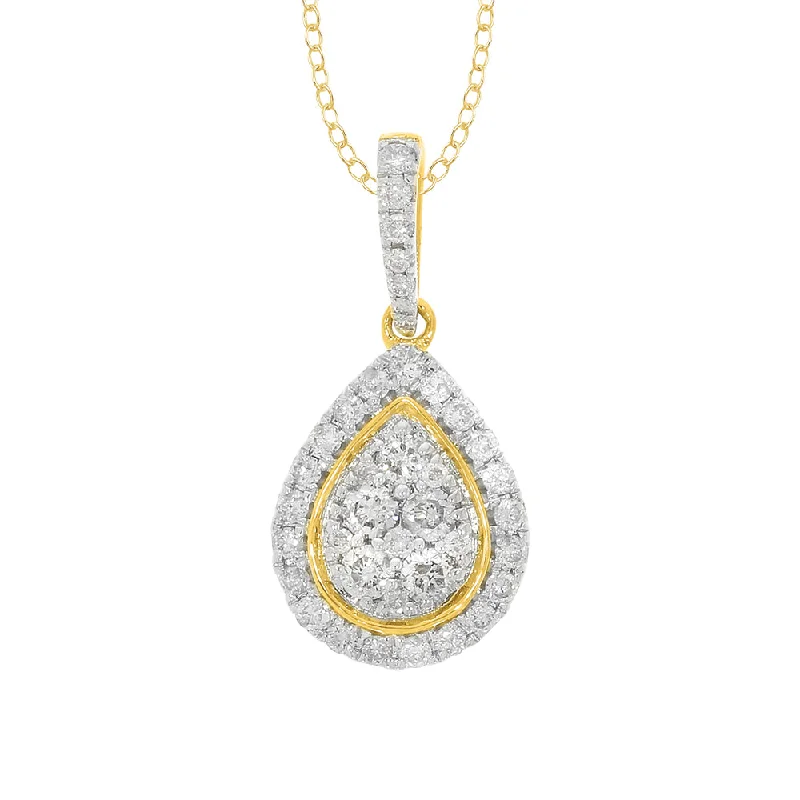 9ct Yellow Gold 1/2 Carat Diamond Pear Shaped Pendant on 45cm Chain