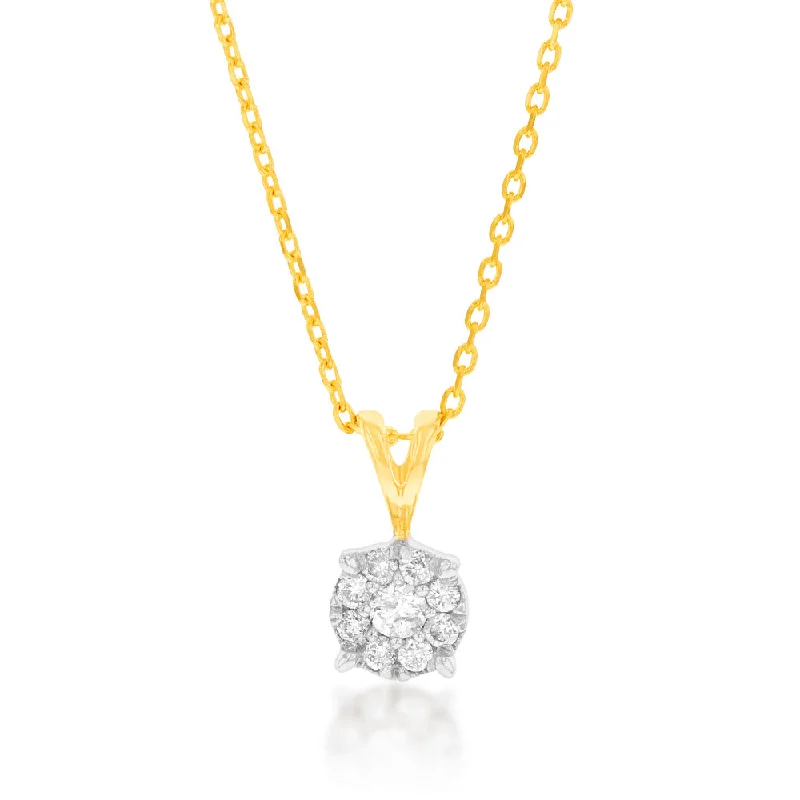 9ct Yellow Gold Diamond Pendant with Infinity Detail on Adjustable Length 45cm Chain