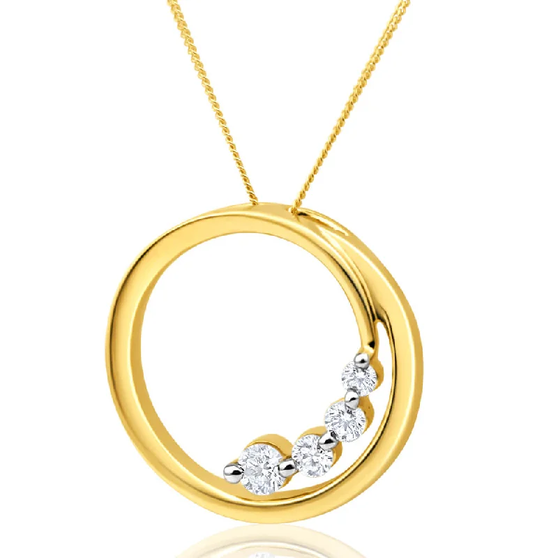 Flawless Cut 1/4 Carat Diamond Open Circle Pendant in 9ct Yellow Gold With Chain