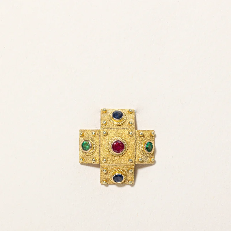 Multi Gemstones Georgian Style Pendant | 0.61ctw |