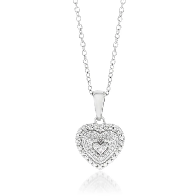 Sterling Silver With Diamond Heart Shape Pendant with Chain