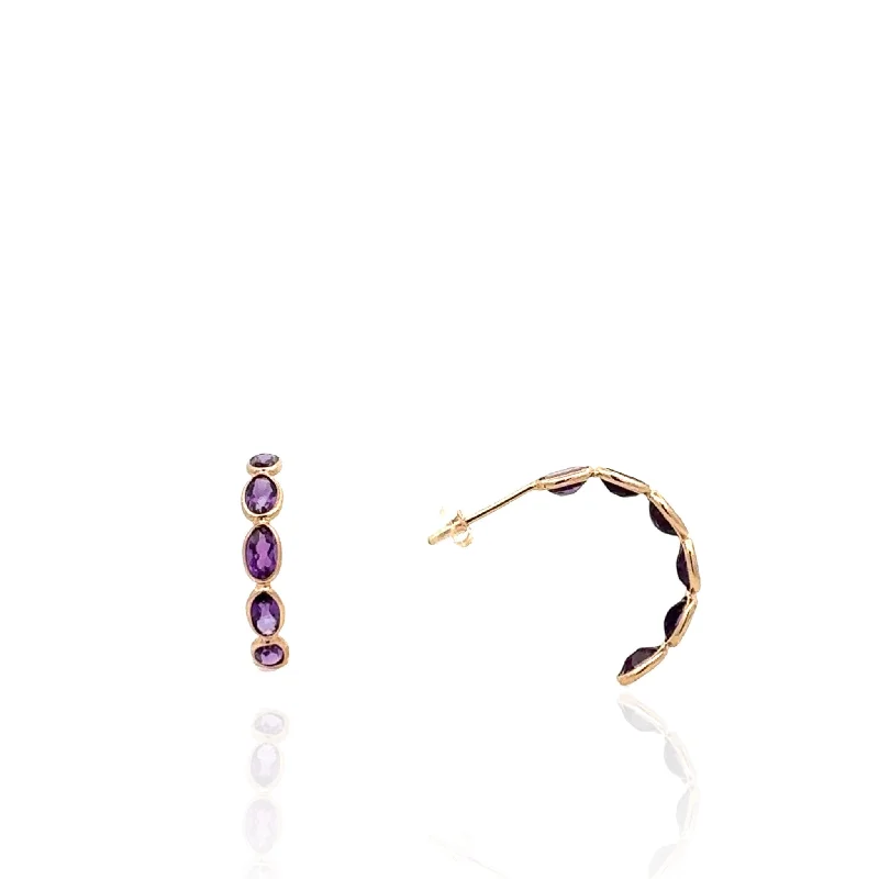 14 Karat Green Gold Amethyst Hoop Earrings