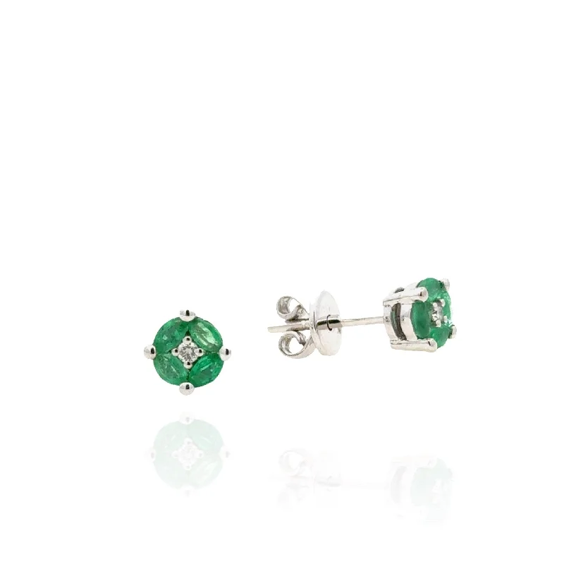 14 Karat White Gold Emerald and Diamond Stud Earrrings