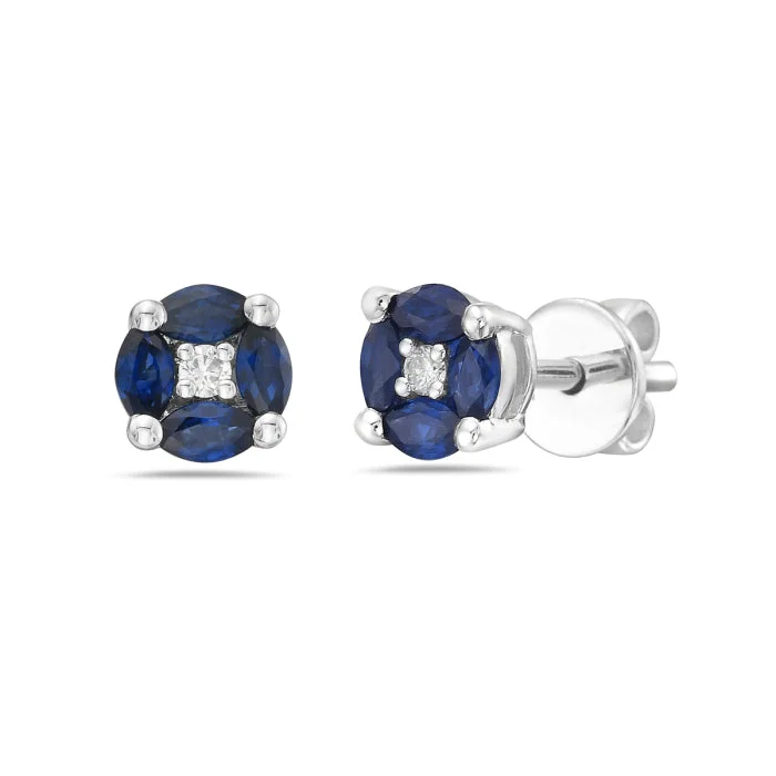 14 Karat White Gold Sapphire and Diamond Stud Earrrings