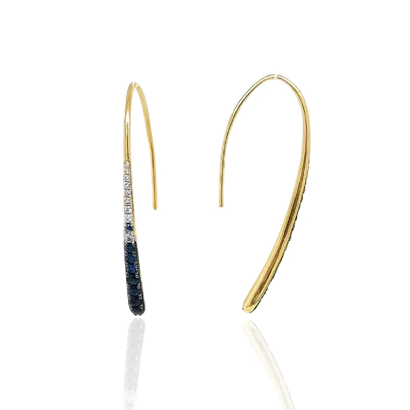 14 Karat Yellow Gold Sapphire and Diamond Earrings