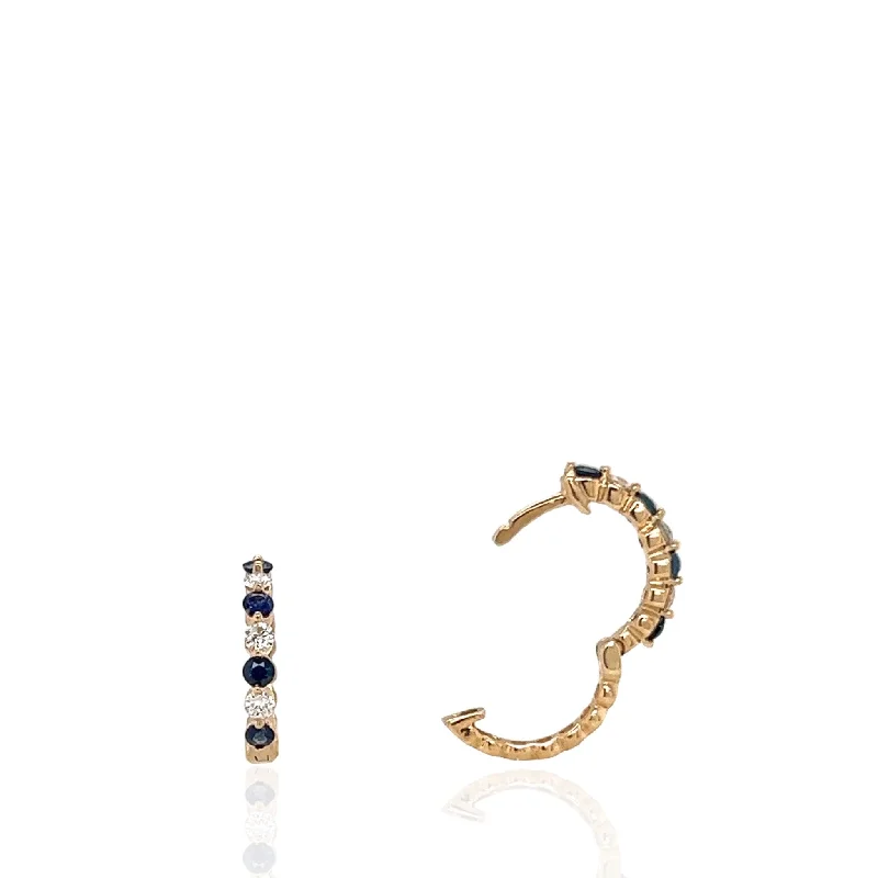 14 Karat Yellow Gold Sapphire and Diamond Hoop Earrings