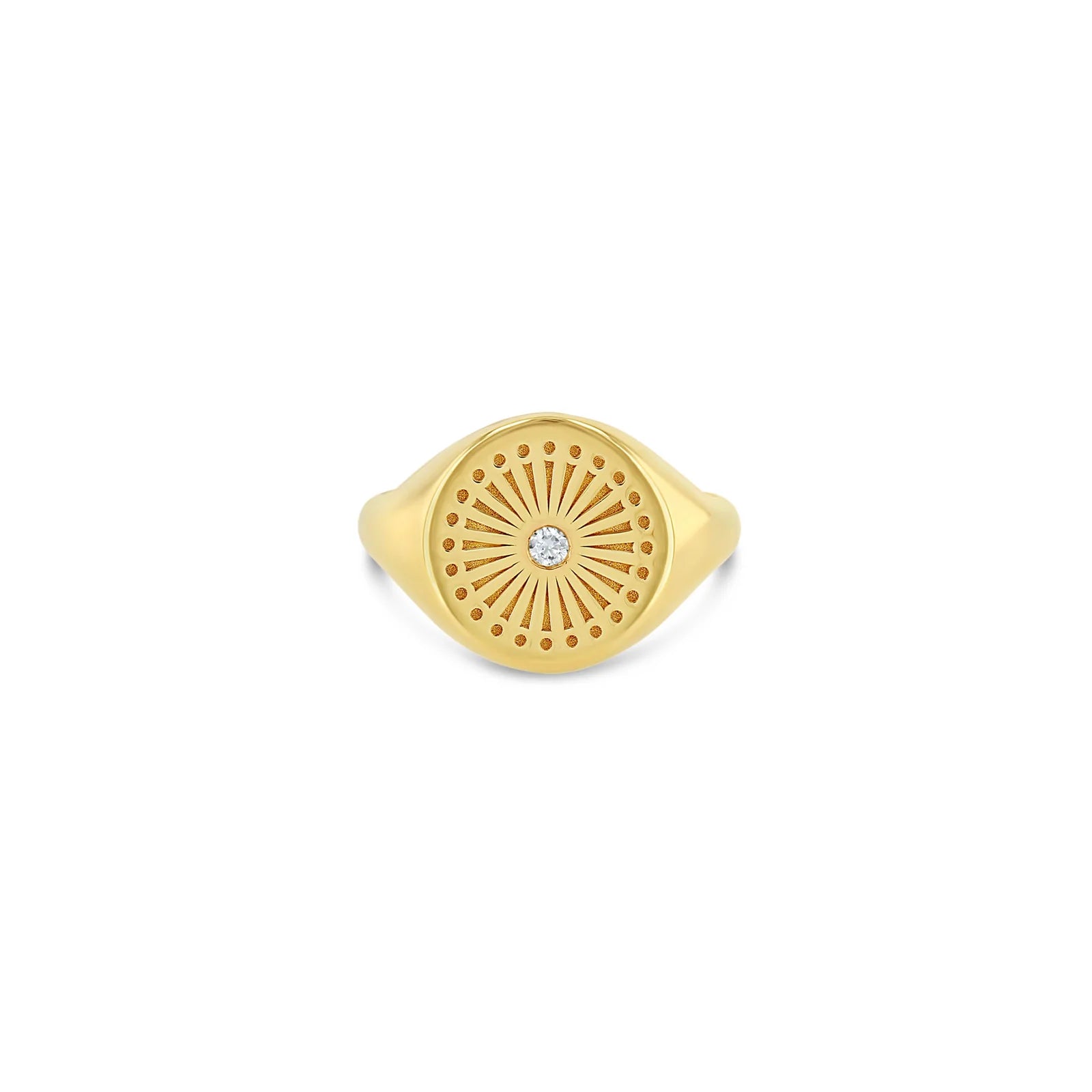 14k Sunbeam Engraved Signet Ring