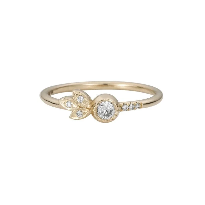 14k Gold Diamond Leaf Ring