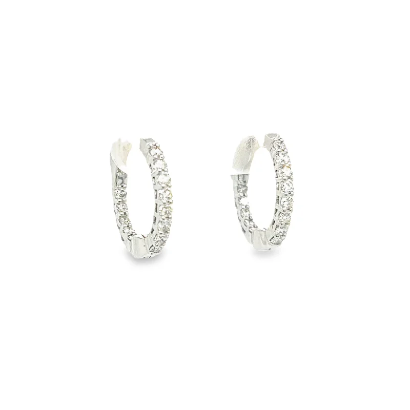 14K White Gold Petite Diamond Hoop Earrings - .50ctw