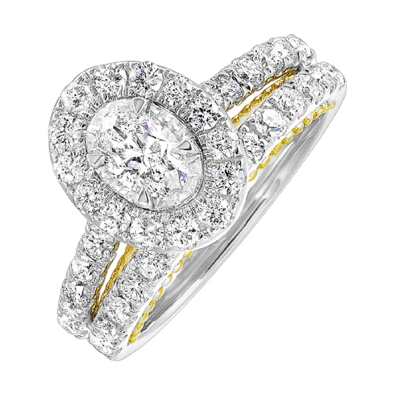 14KW Oval Halo Style Diamond Engagement Ring and Matching Wedding Band 3/4 CTW