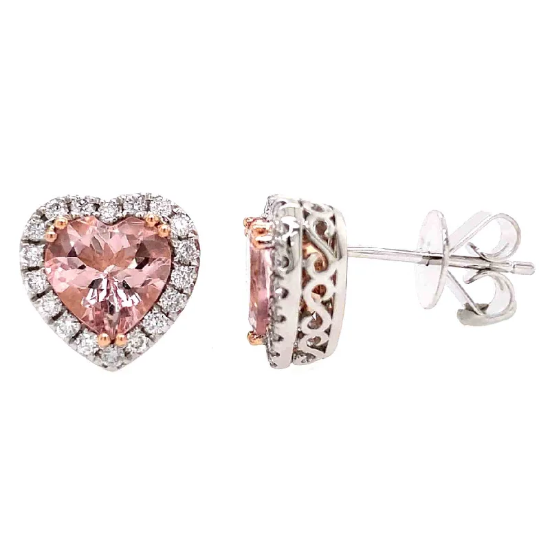 2.47ct tw Morganite and Diamond Heart Earrings