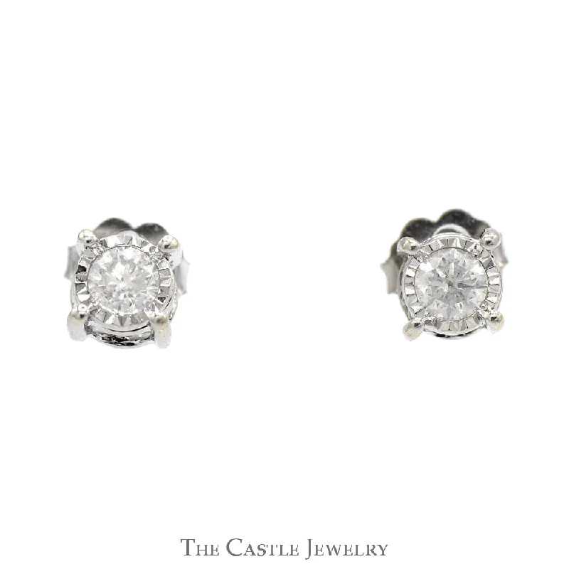 3/4cttw Illusion Set Diamond Stud Earrings with Channel Set Diamond Accents in 10k White Gold