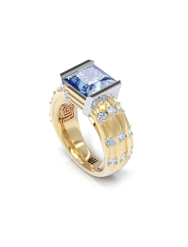 The Flute, 18K Gold, Blue Sapphire + Diamond Ring