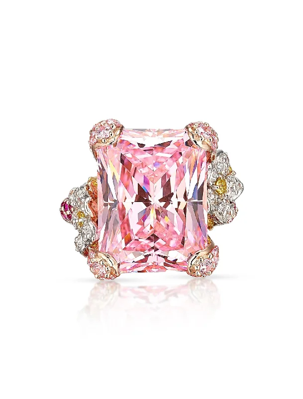 Cinderella, 18K Gold, Pink Sapphires + Diamond Ring