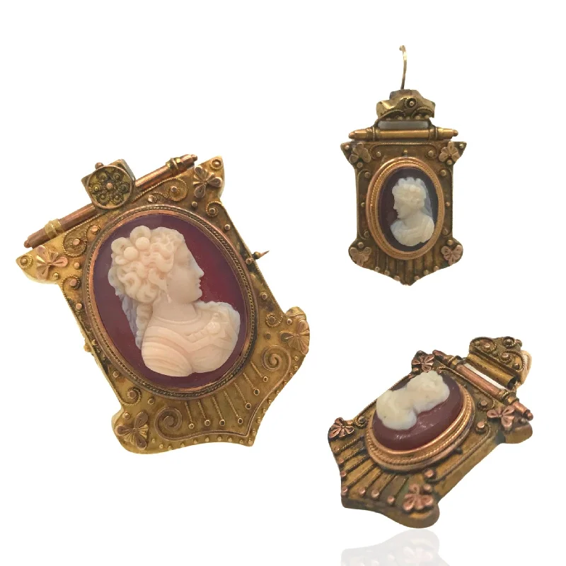 Antique 14 Karat Yellow Gold Cameo Set