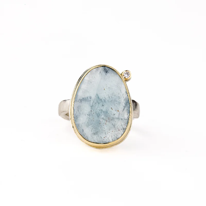 Aquamarine With Satellite Diamond Ring