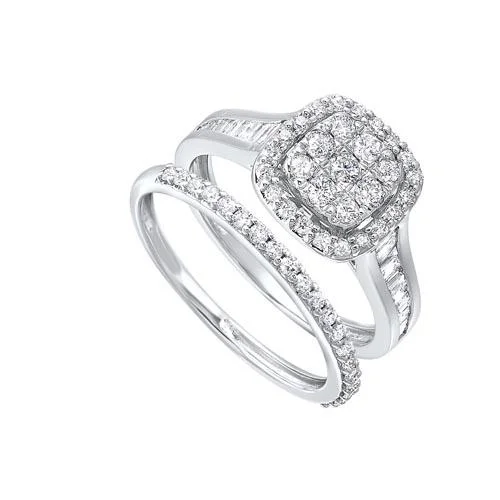 Diamond Dream Cushion Halo Engagement & Wedding Ring Set