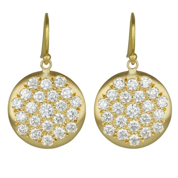 20K Gold Pave Diamond Large "Lentil" Earrings