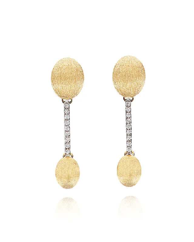 "Élite" Gold Boules and Diamonds Bars Elegant Drop Earrings