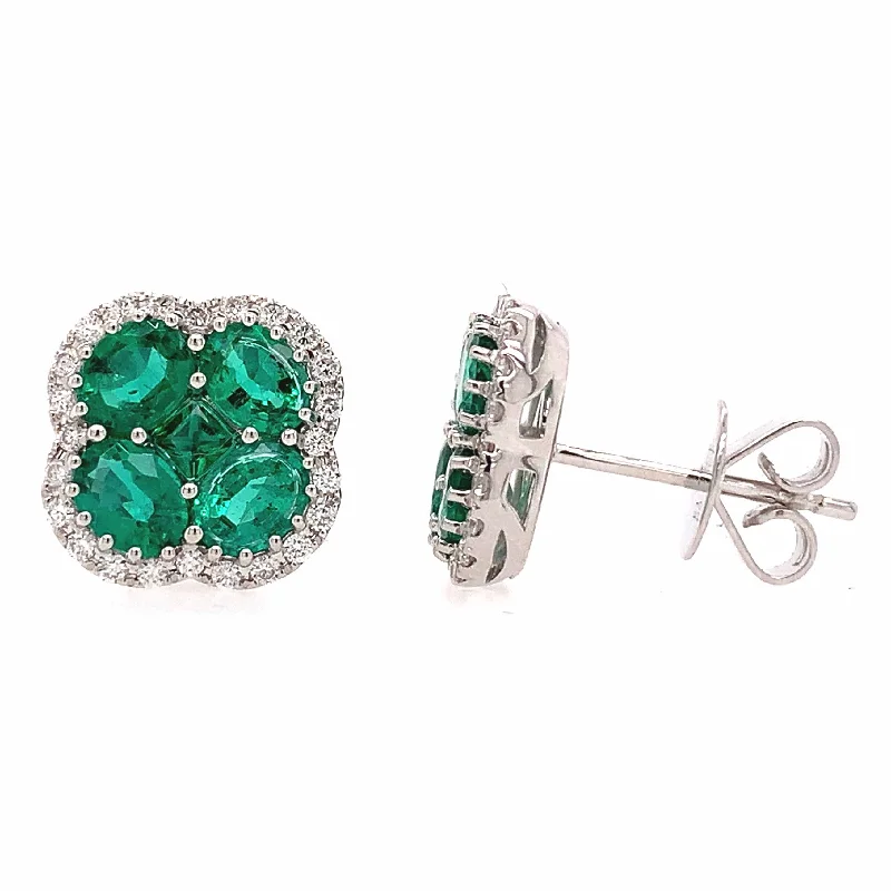 Ladies Green 2.15ct tw Emerald and Diamond Earrings