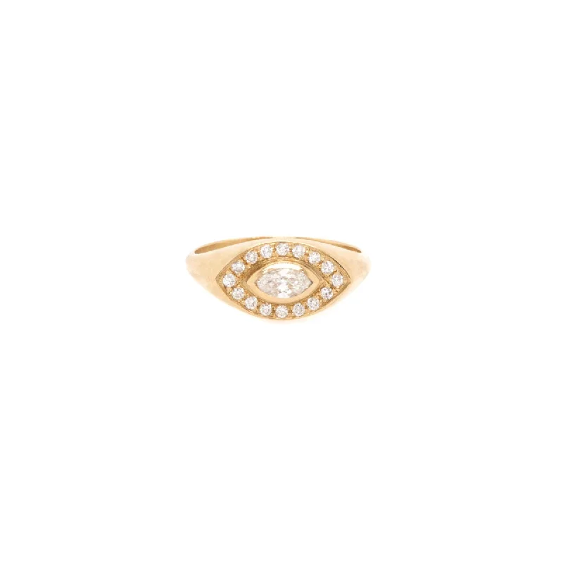 Marquise Diamond Halo Signet Ring