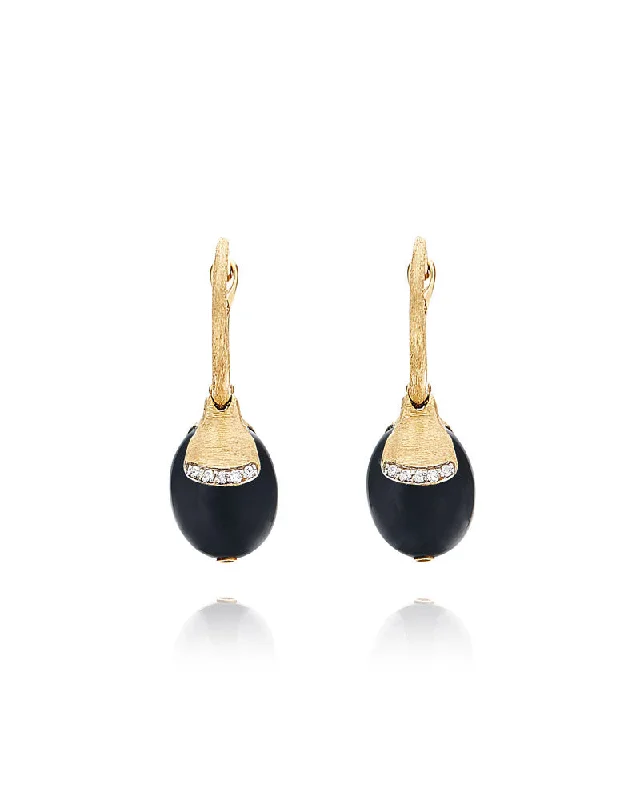 "Ciliegine" Gold and Black Onyx ball drop earrings with diamonds details (SMALL)