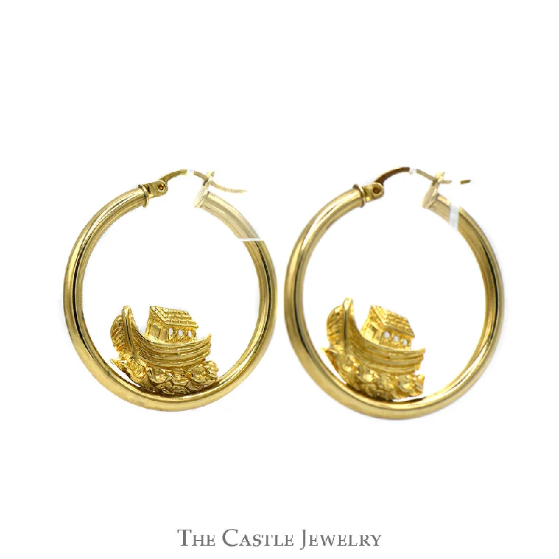 Noah's Ark Hoop Earrings in 14k Yellow Gold