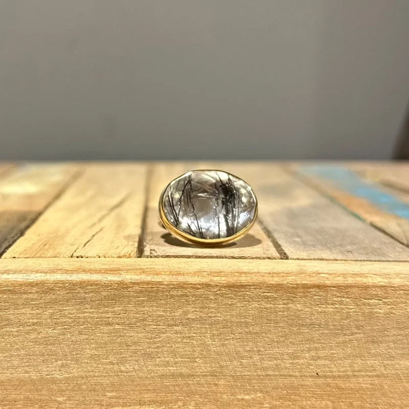 Oval Inverted Tourmalinated Quartz Ring