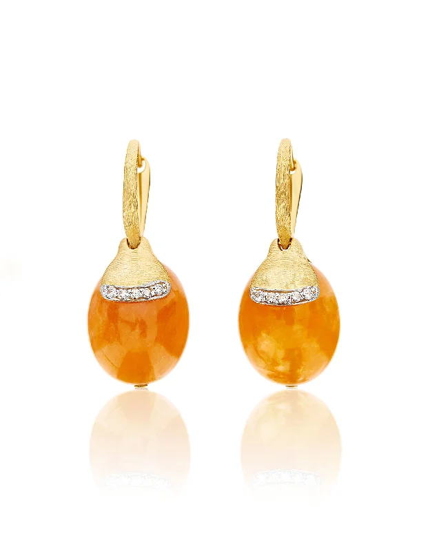 "Petra" Ciliegine Gold and Orange Aventurine Ball Drop Earrings with Diamonds Details (LARGE)