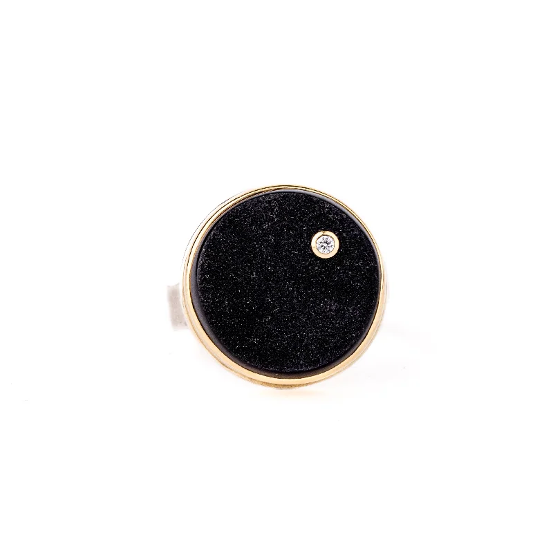 Round Brazilian Black Druzy with Inset Diamond