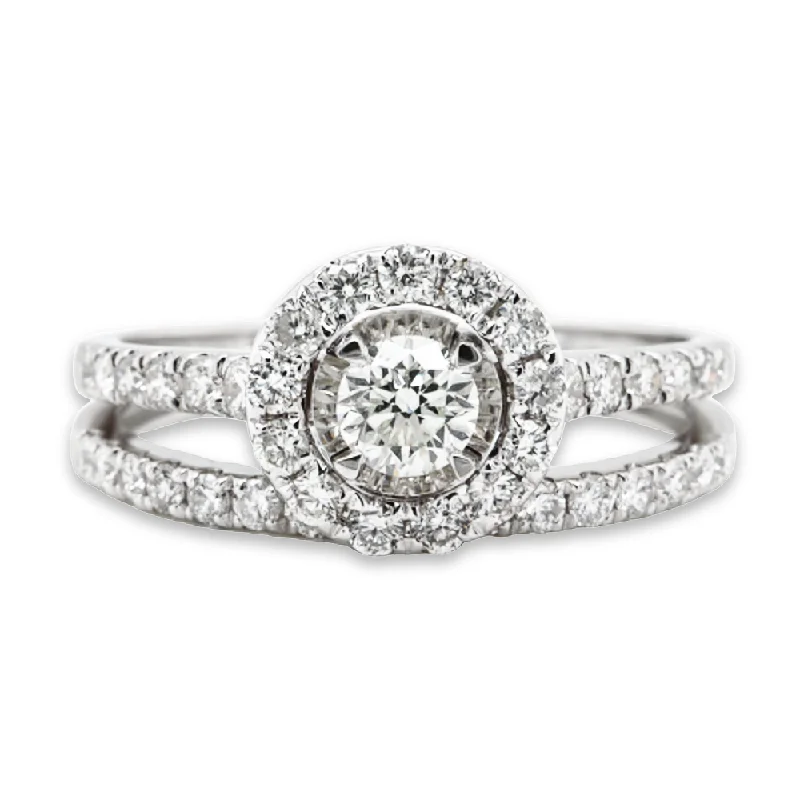 Round Halo Style Engagement Ring with Matching Wedding Band