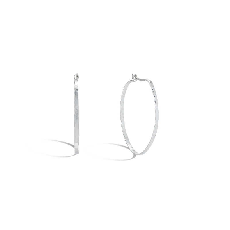 "Elsa" Sterling Silver Profile Hammered Oval Hoop Earrings