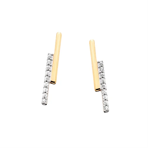 Yellow Gold Double Bar Earrings with Diamonds