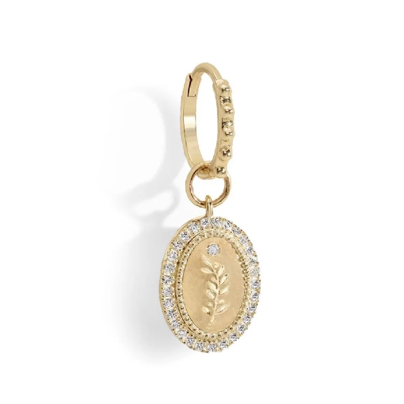 "Olive Branch" Earring Charm with Pave Diamond Border