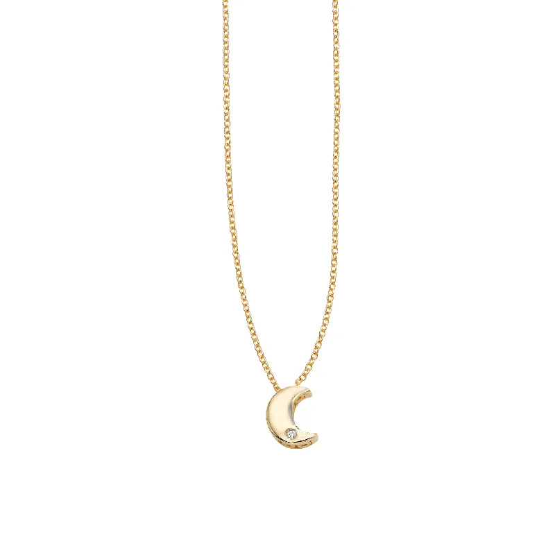 14K Gold .005ct Diamond Moon Necklace