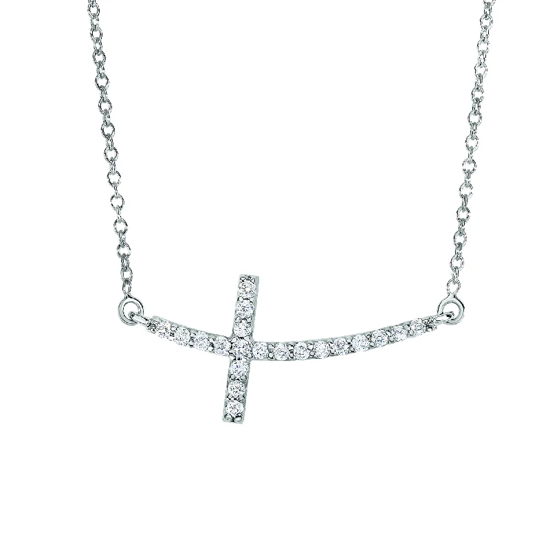 14K Gold .22ct Diamond Side Cross Necklace