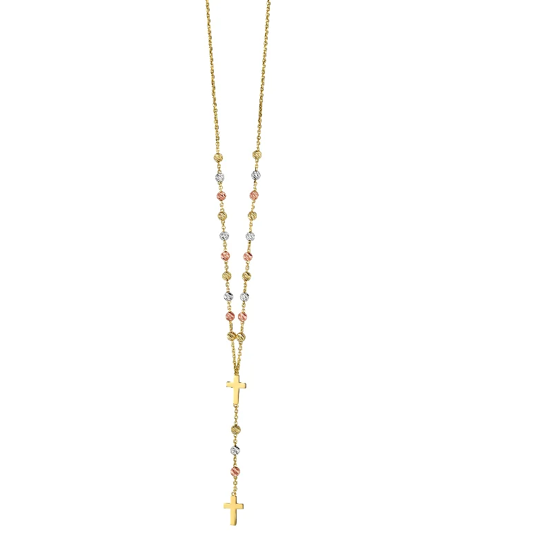 14K Gold Drop Cross Rosary Inspired Necklace