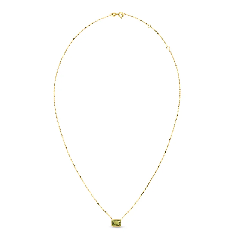 14K Gold Emerald Cut Peridot Necklace