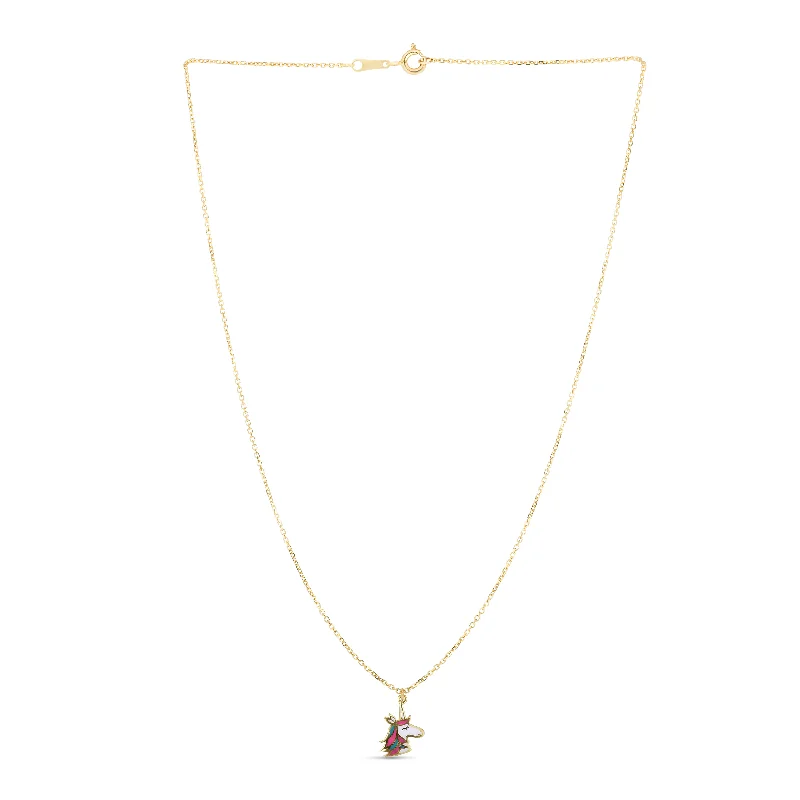 14K Gold Enamel Unicorn Necklace