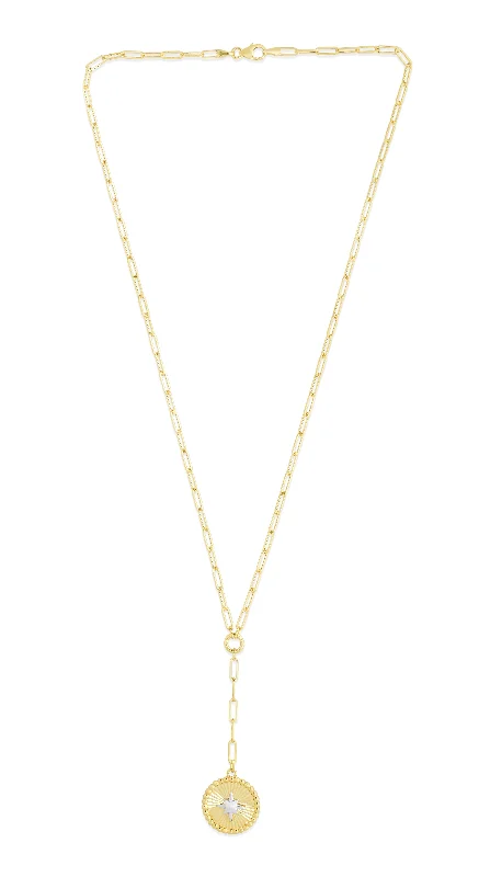 14K Gold Star Two-tone Medallion Lariat Necklace