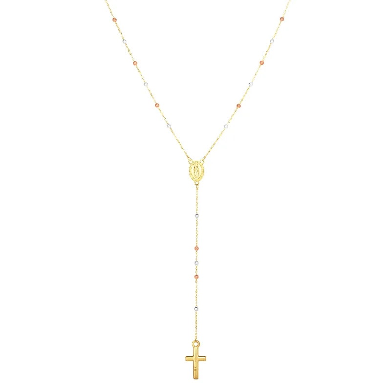 14K Tri-color Gold Rosary Inspired Necklace