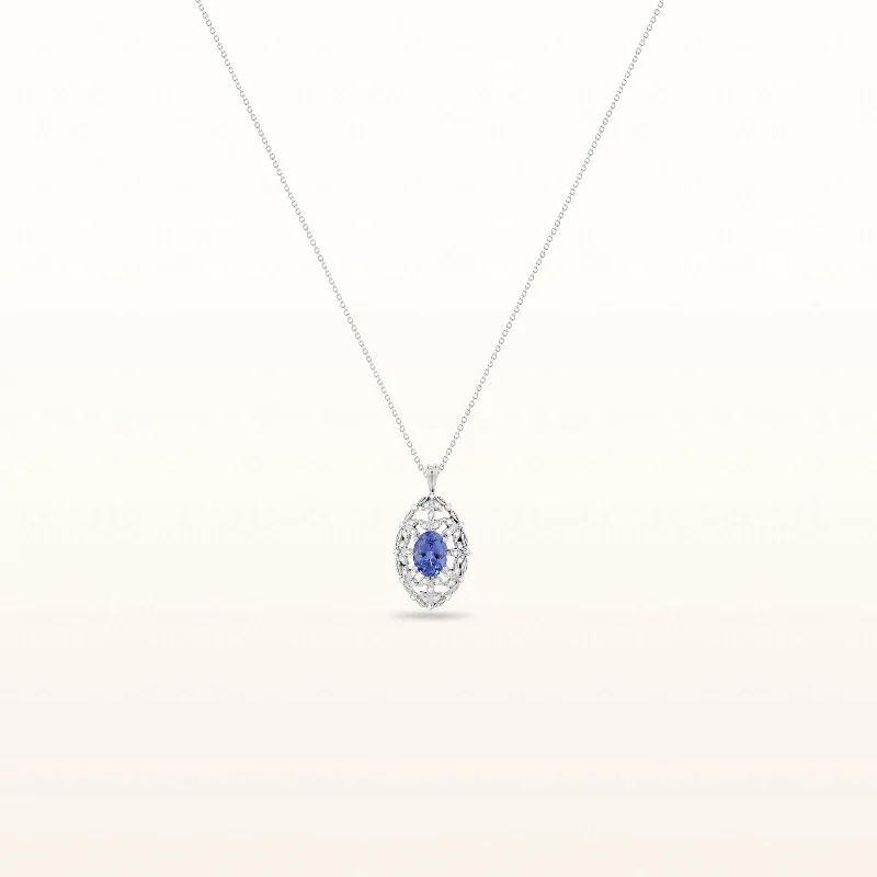 2.21 ctw Oval Tanzanite and Diamond Accent Pendant in 14kt White Gold