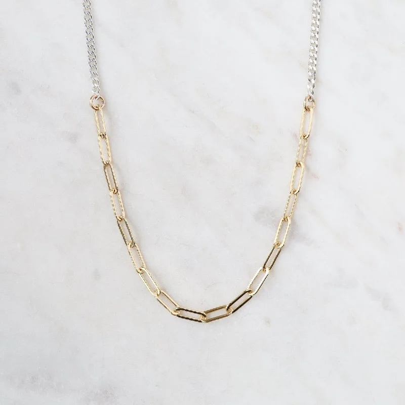 Sterling Silver Curb Chain with Gold Filled Paperclip Chain Center