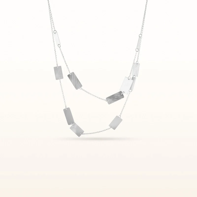 925 Sterling Silver Rectangular Station Double Row Necklace