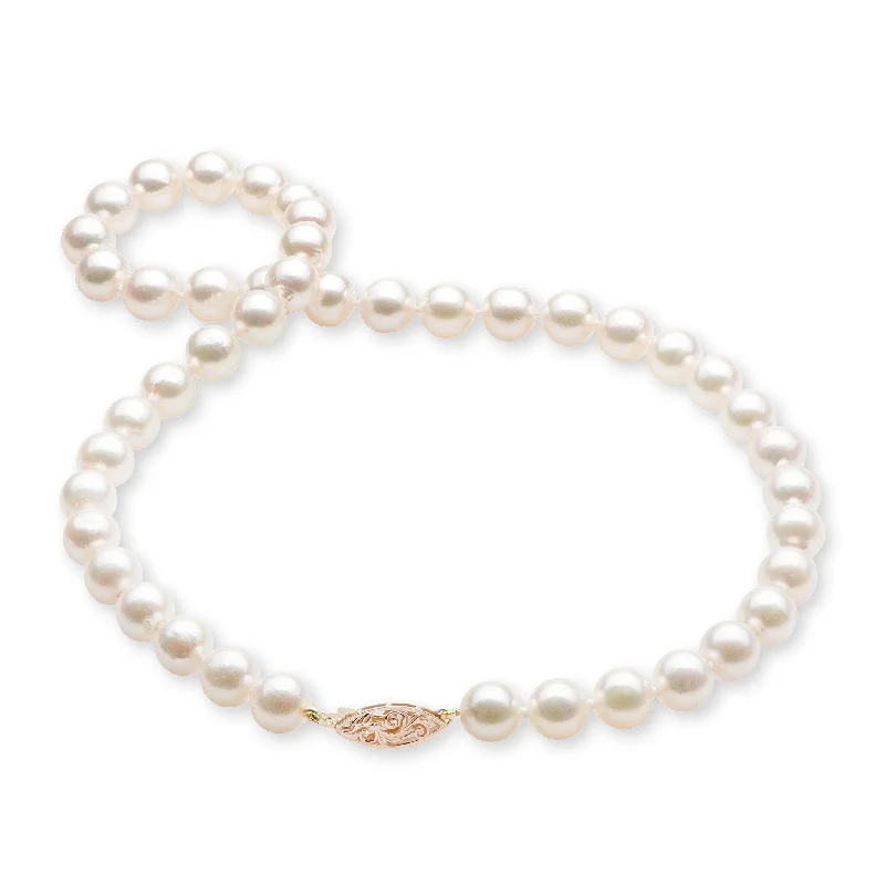 17-19" Akoya White Pearl Strand with Two Tone Gold Clasp - 8.5-9.5mm