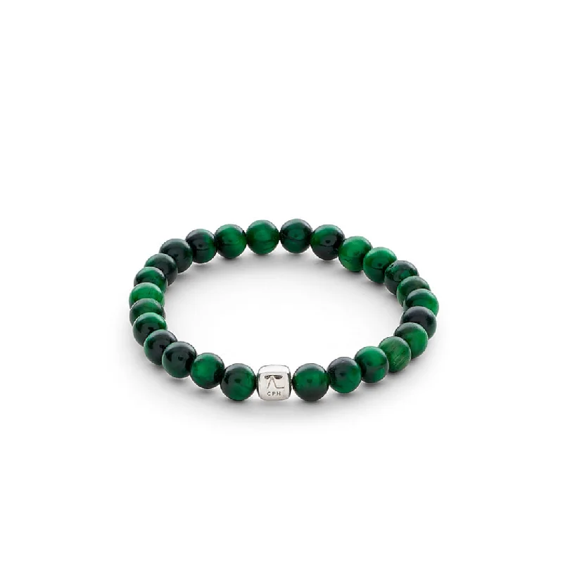 ColorUp (6mm) Silver Bracelet w. Green Tiger's Eye