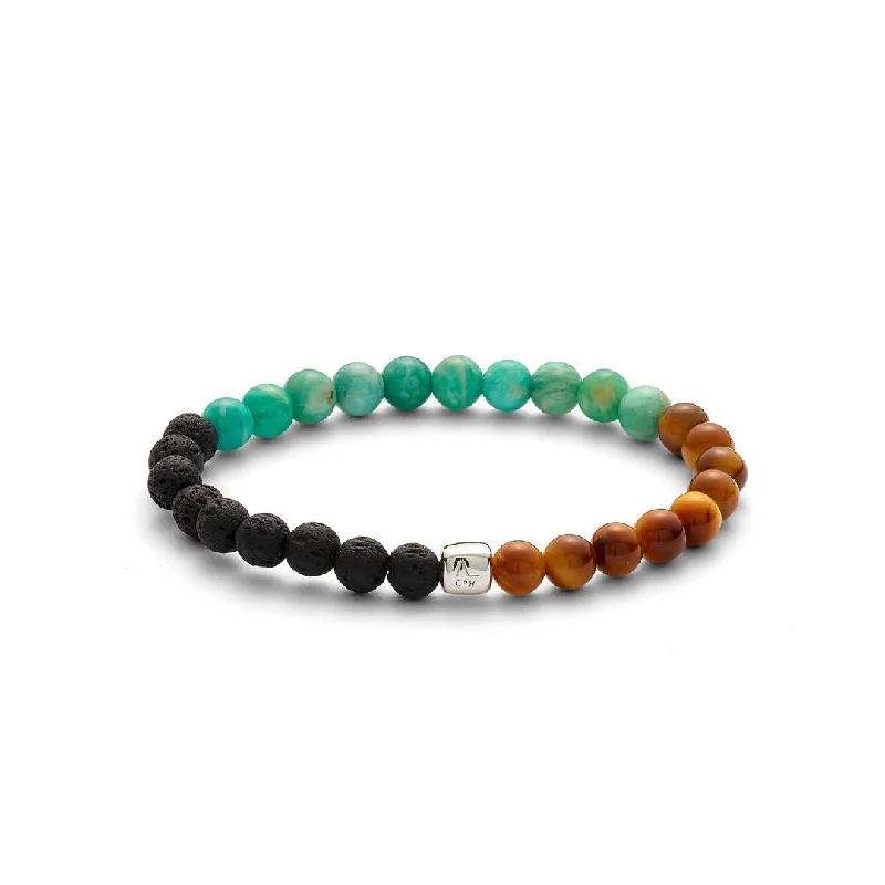 ColorUp Waikiki (6mm) Silver Bracelet w. Amazonite & Tiger's Eye