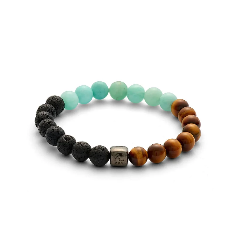 ColorUp Waikiki (8mm) Silver Bracelet w. Amazonite & Tiger's Eye