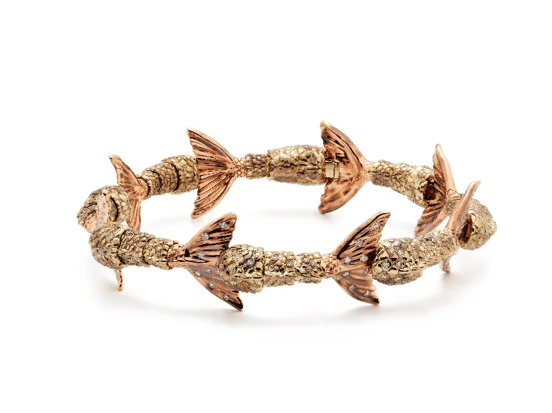 Mermaid Tails 18K Gold & Rose Gold Bracelet w. Diamonds