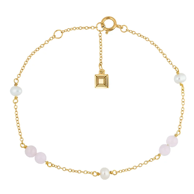 Valentine 18K Gold Plated Bracelet w. Pearls & Quartz